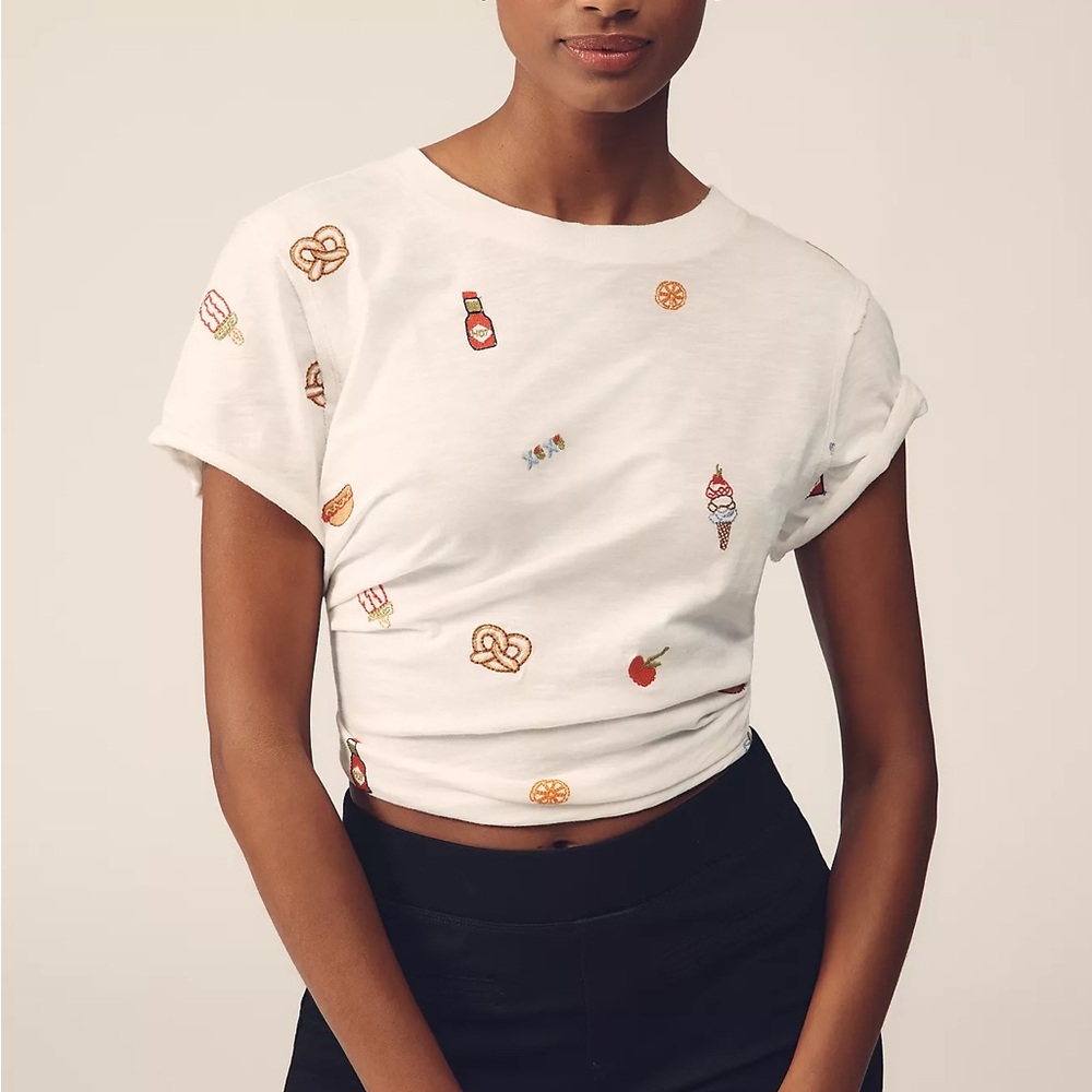 Anthropologie The Caitlin Embroidered Boxy Tee by Maeve